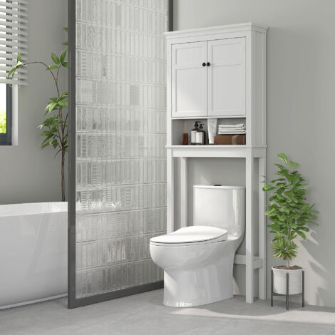Meuble WC dessus de toilette meuble machine à laver meuble salle de bain placard 2 portes étagères réglables blanc