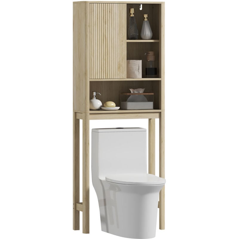Meuble wc dessus de toilette style bohème - porte coulissante, étagère, niche - effet bois clair