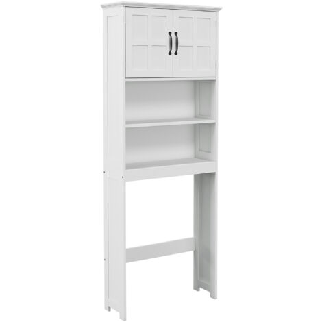 Meuble WC dessus de toilette style classique chic 2 portes 2 étagères blanc