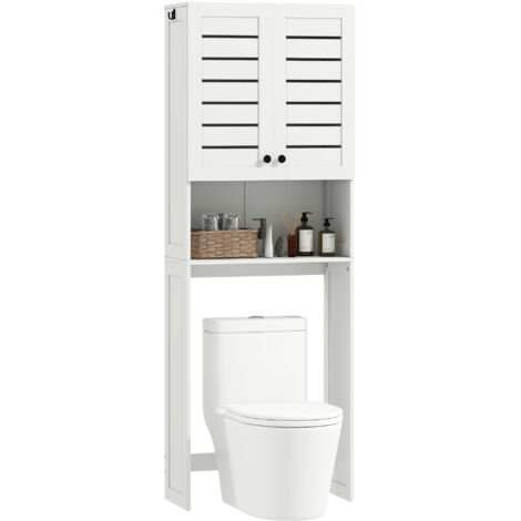 Meuble WC dessus WC/machine laver, placard double porte, portes persiennes, 67x31,5x190 cm, blanc.