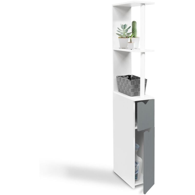 Meuble wc étagère bois willy 2 portes blanc et gris