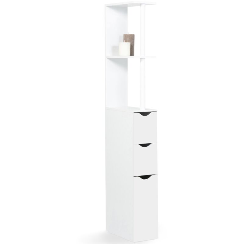 Idmarket – Meuble pour WC étagère 3 portes blanc – Bois mélaminé compact – Dimensions 15 cm x 33 cm x 136 cm – Rangement optimisé pour petits espaces