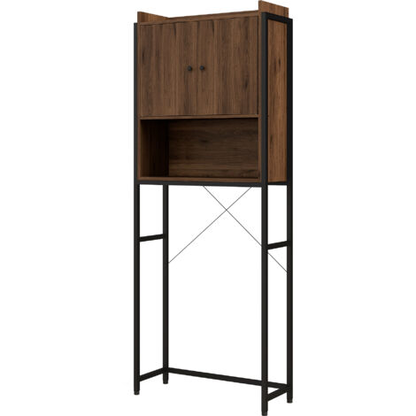 Meuble WC étagère salle de bain placard 2 portes niche 68x25,5x172,5 cm marron noir