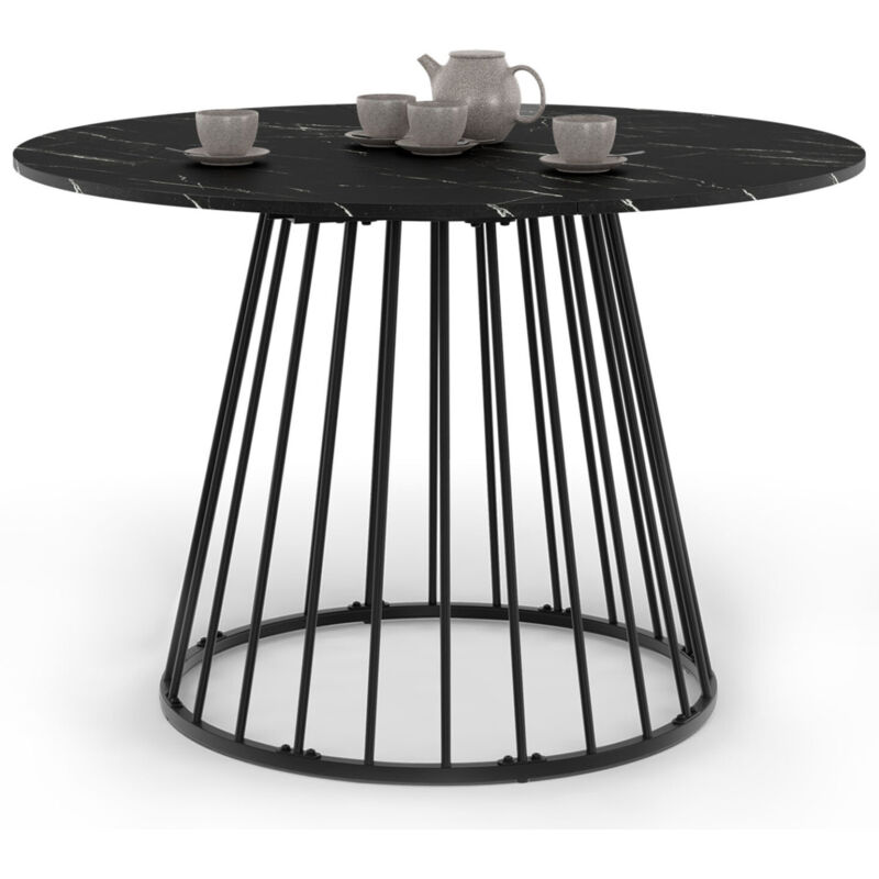 Idmarket - Table à manger ronde yuna 6 personnes plateau effet marbre noir alaska et pied filaire en métal noir 110 cm Idmarket - Table à manger ronde yuna 6 personnes plateau effet marbre noir alaska et pied filaire en métal noir 110 cm