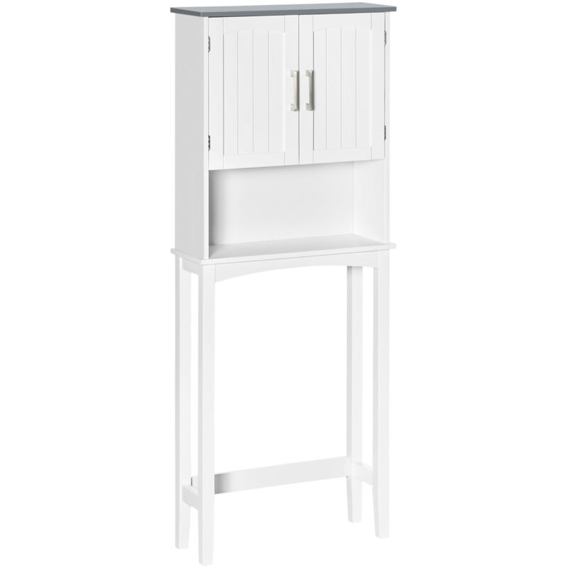 Kleankin - Meuble wc meuble dessus toilettes 2 portes étagère réglable niche dim. 64 x 22 x 165 cm blanc gris