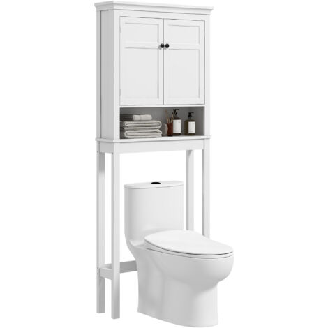 Meuble WC meuble dessus toilettes style classique chic 2 portes étagère niche blanc