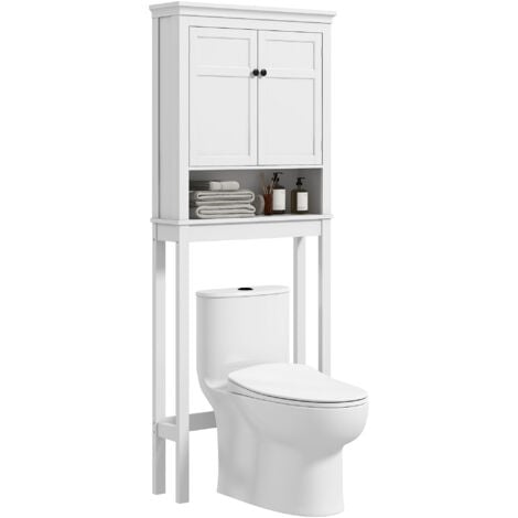 HOMCOM Meuble WC meuble dessus toilettes style classique chic 2 portes étagère niche blanc