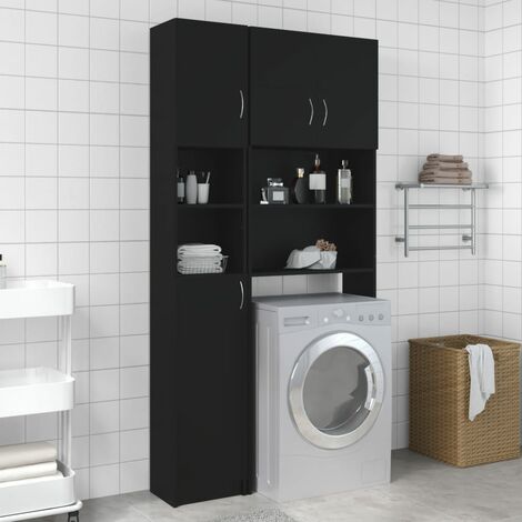 Meuble WC Moderne - Ensemble de meuble pour machine à laver Noir Aggloméré FR1466