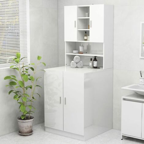 Meuble WC Moderne - Meuble pour machine à laver Blanc brillant 70,5x25,5x90 cm FR5424