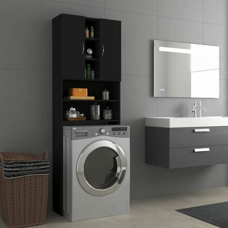 Meuble WC Moderne - Meuble pour machine à laver Noir 64x25,5x190 cm FR9790