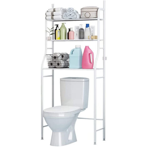 Etagère de salle de bain MARSA meuble de rangement au-dessus des toilettes  wc ou lave-linge avec 3 tablettes, en métal laqué blanc