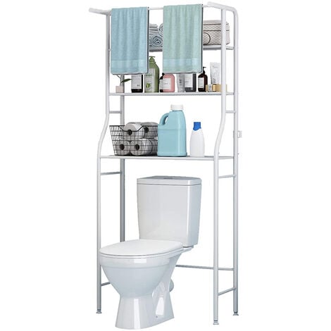 Meuble WC ou machine à laver Étagère de salle de bains 3 étagères Avec Porte Serviettes 68x163x25cm(LxHxP) Blanc