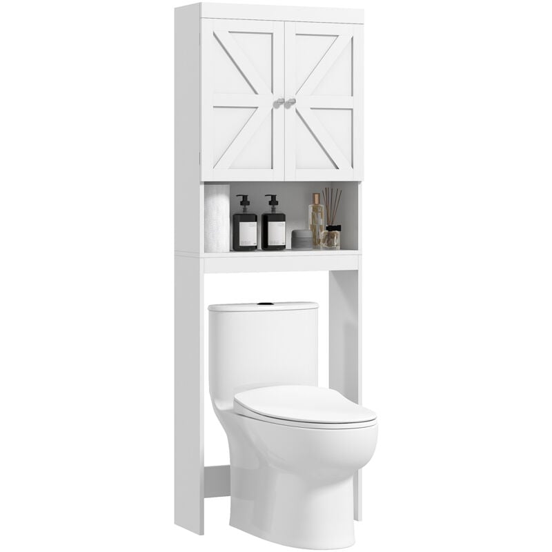 Meuble wc - rangement au-dessus des toilettes - 2 portes croisillons, niche - blanc