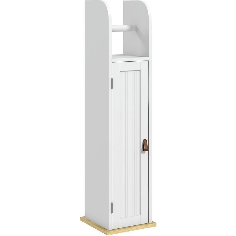 Support papier toilette - porte-papier toilette - armoire pour papier toilette - porte, 2 étagères, sortie papier blanc bois clair