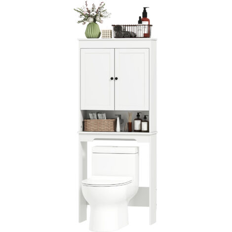 Meuble WC suspendu avec 3 étagères fermées et étagère ouverte, en bois, 65x22x161 cm, Blanc