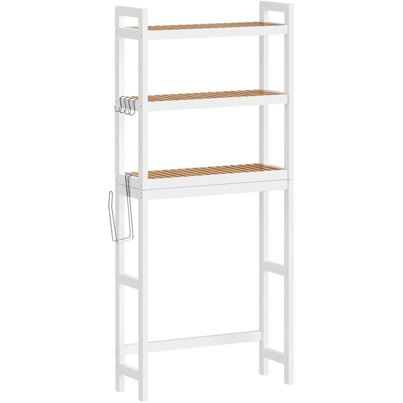 Songmics - tagère wc, Rangement au-Dessus des Toilettes, 3 Niveaux, avec Étagère Réglable, Convient à la Plupart des Toilettes, Gain de Place,
