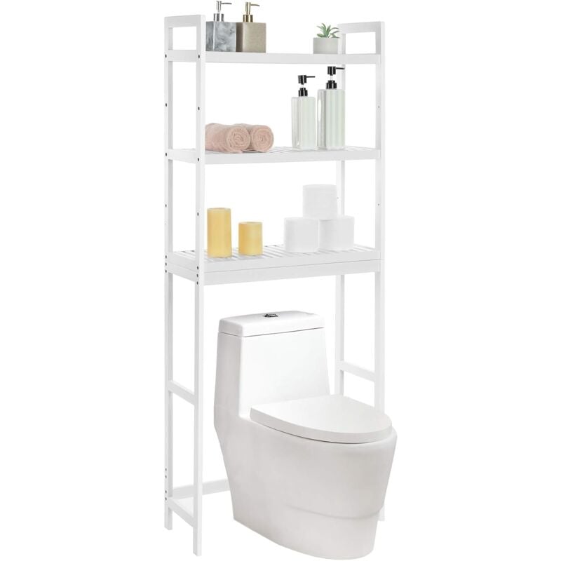 Songmics - Meuble wc, Étagère Dessus Toilettes, Support de Rangement en Bambou à 3 Niveaux, Organisateur Salle de Bain, avec tablettes réglables,