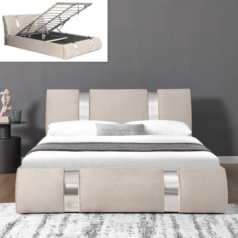 Meubler Design - Lit Coffre Sommier Relevable Nova Velours - Velours Taupe - 160x200, Style , 223 x 173 x 87 cm