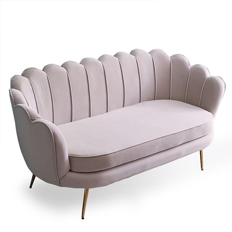 MEUBLER DESIGN Canapé Arrondi Gatsby Velours Argent Pieds Or - Taupe, Velours, Métal, Ovale, Style Art déco, 130 x 76 x 83 cm