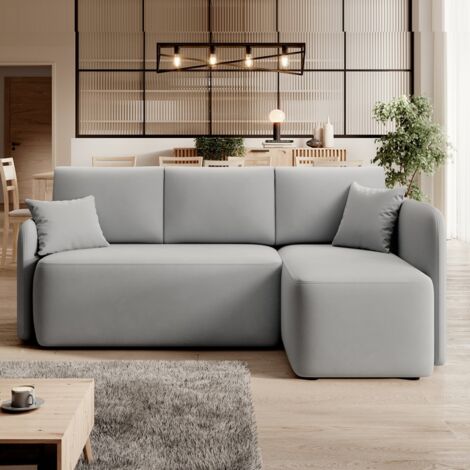 MEUBLER DESIGN Canapé D'angle Convertible Avec Coffre Idéal Pour Les Petits Espaces 206cm Lenie - Tissu Gris Clair, Angle Canapé - Droit, Style ,  x  x  cm