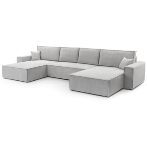 MEUBLER DESIGN Canapé Panoramique Convertible Avec Coffre En Velours Côtelé Gris Juul, Structure En Bois, Assise En Mousse Polyuréthane T30 + Ressorts Zig-zag, Style ,  x  x  cm