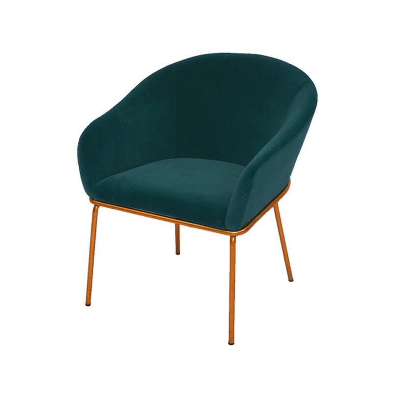 Meubler Design - Chaise Avec Accoudoirs Velours Pied Or Muleur - Velours Vert, Métal, Mousse polyéthylène, Style Art déco, 60 x 60 x 78 cm