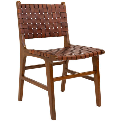 MEUBLER DESIGN Chaise De Salle À Manger Perugia En Cuir Marron Avec Des Pieds En Teck, Style ,  x  x  cm