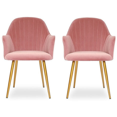 MEUBLER DESIGN Chaise De Salle À Manger Pied Or Skull X2 Rose, Velours, Métal, Style Art déco, 60 x 58 x 75 cm