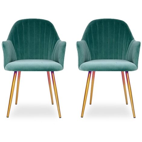 MEUBLER DESIGN Chaise De Salle À Manger Pied Or Skull X2 Vert, Velours, Métal, Style Art déco, 60 x 58 x 75 cm