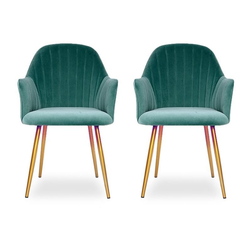 MEUBLER DESIGN Chaise De Salle À Manger Pied Or Skull X2 Vert, Velours, Métal, Style Art déco, 60 x 58 x 75 cm