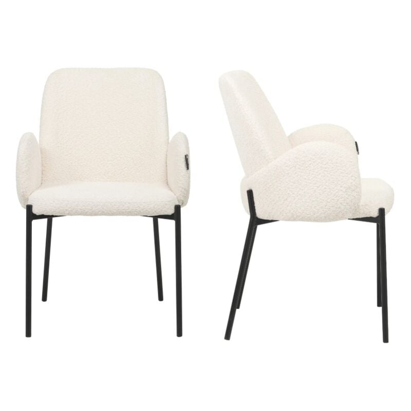 Meubler Design - Chaises Design Dossier Haut - Lot De 2 - Agata - Tissu Boucle Crème Pied Noir, Style , x x cm