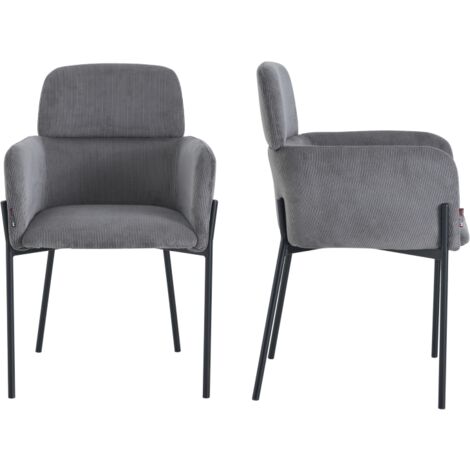 MEUBLER DESIGN Chaises Design Dossier Haut - Lot De 2 - Christine - Tissu Velours Côtelé Gris Pied Noir, Style ,  x  x  cm