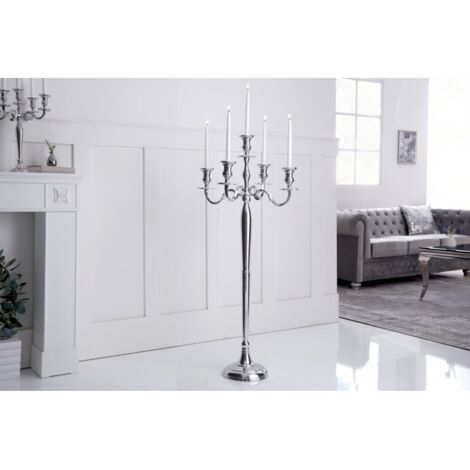 MEUBLER DESIGN Chandelier Baroque 120cm Argenté 5 Branches Lustre Aluminium Poli Bougeoir, Style ,  x  x  cm