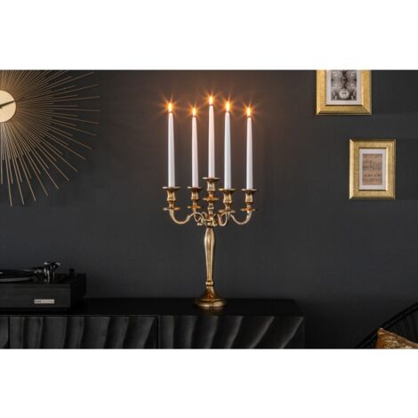 MEUBLER DESIGN Chandelier Baroque 40cm Or 5 Branches Lustre Aluminium Poli Bougeoir, Style ,  x  x  cm