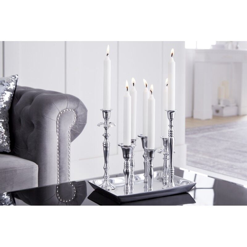 MEUBLER DESIGN Chandelier Baroque 7 Flammes Argenté Aluminium Poli Porte-bougie Plaque Décorative, Style , x x cm