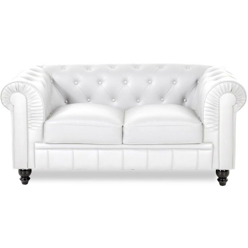 chesterfield canape 2 places - polyurethane blanc chesterfield, contreplaque, mousse polyether, rectangulaire, style anglais, 158 x 82