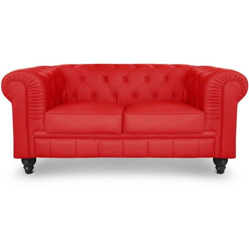 meubler design chesterfield canape 2 places - polyurethane rouge chesterfield, contreplaque, mousse polyether, rectangulaire, style