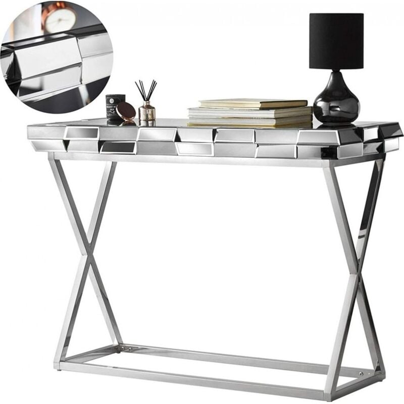 Meubler Design - Console Verre Miroir 3d, Verre, Miroir, Rectangulaire, Style Contemporain, 110 x 40 x 78 cm