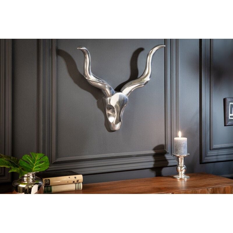 Décoration Murale Moderne Style Rocks 50cm Bois De Cerf Argenté, Style , x x cm - Meubler Design