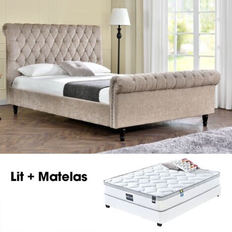 MEUBLER DESIGN Ensemble Matelas Sommier 140 Kapaldi Beige, Tissu, Style Baroque, 232 x 152 x 126.5 cm