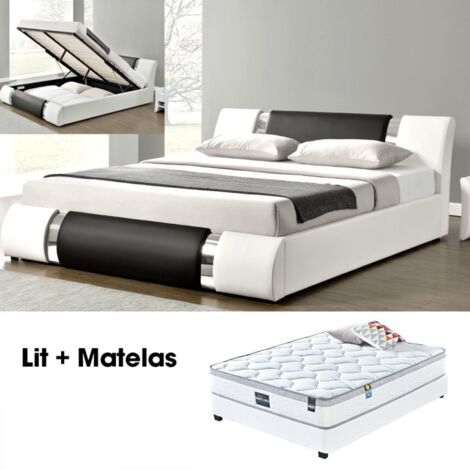 MEUBLER DESIGN Ensemble Matelas Sommier Coffre 140 Atlantic, Polyuréthane, Style Contemporain, 223 x 153 x 87 cm