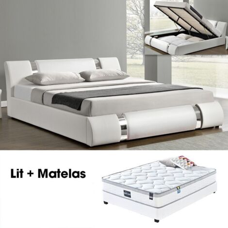 MEUBLER DESIGN Ensemble Matelas Sommier Coffre Blanc 180 Nova, Polyuréthane, Style Contemporain, 233 x 193 x 87 cm