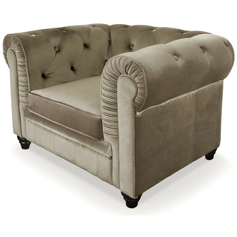 Fauteuil chesterfield velours taupe Cozji