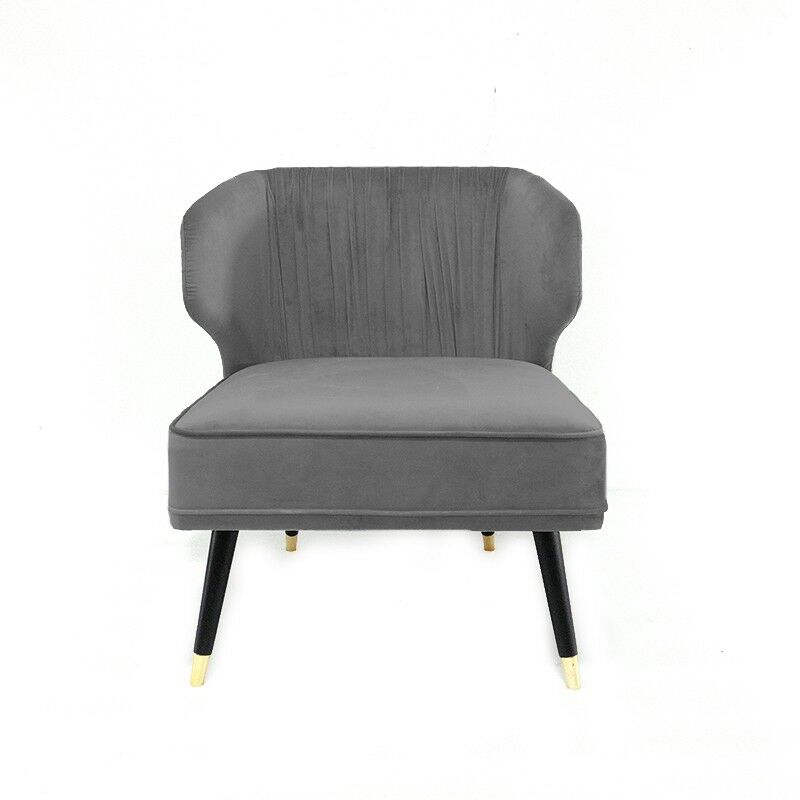 meubler design - fauteuil crapaud velours plissé pied effet laiton daroco - velours gris, style art déco, 66.5 x 66.5 x 77 cm - velours gris