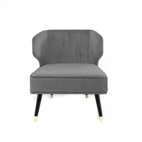 MEUBLER DESIGN Fauteuil Crapaud Velours Plissé Pied Effet Laiton Daroco - Velours Gris, Style Art déco, 66.5 x 66.5 x 77 cm
