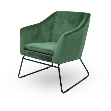 MEUBLER DESIGN Fauteuil En Velours Et Métal Noir Zadig - Velours Vert, Métal, Mousse polyéthylène, Style Contemporain, 73 x 69 x 84 cm