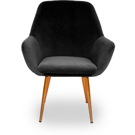 MEUBLER DESIGN Fauteuil Scandinave Baoba Velours - Velours Noir, Métal, Mousse polyéthylène, Style Art déco, 68 x 63 x 86 cm