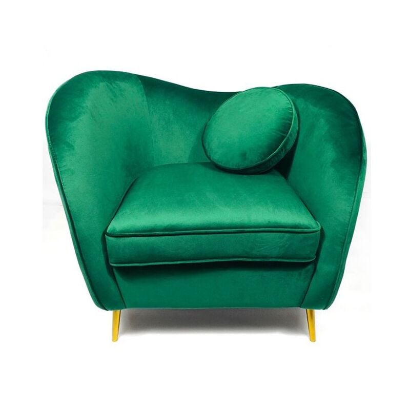 Legend Fauteuil Velours Pieds Métal Or - Vert, Velours, Métal, Style Art déco, 96 x 74 x 85 cm - Meubler Design