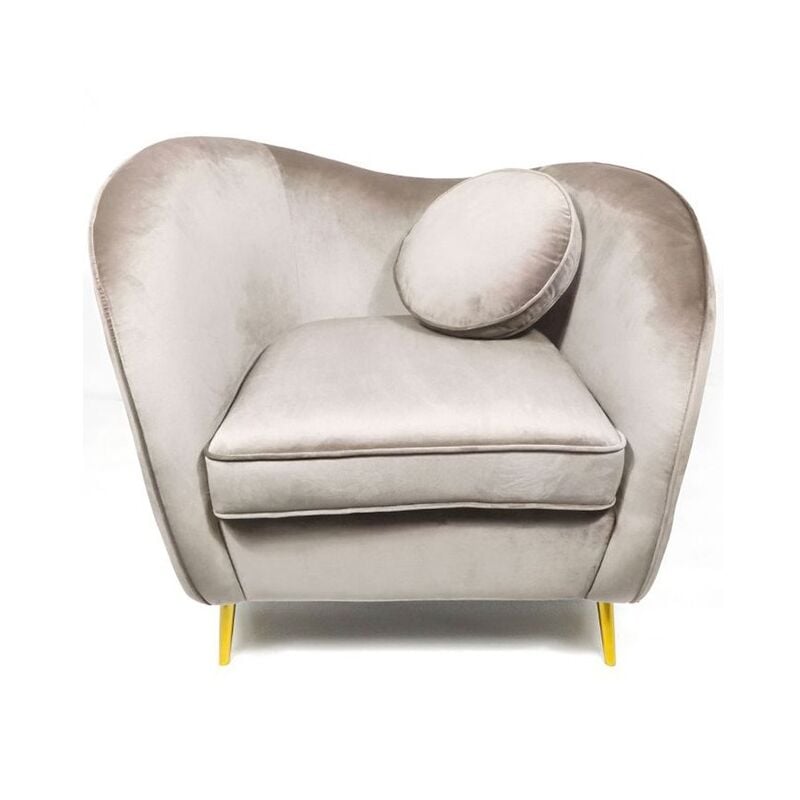 Legend Fauteuil Velours Pieds Métal Or - Taupe, Velours, Métal, Style Art déco, 96 x 74 x 85 cm - Meubler Design