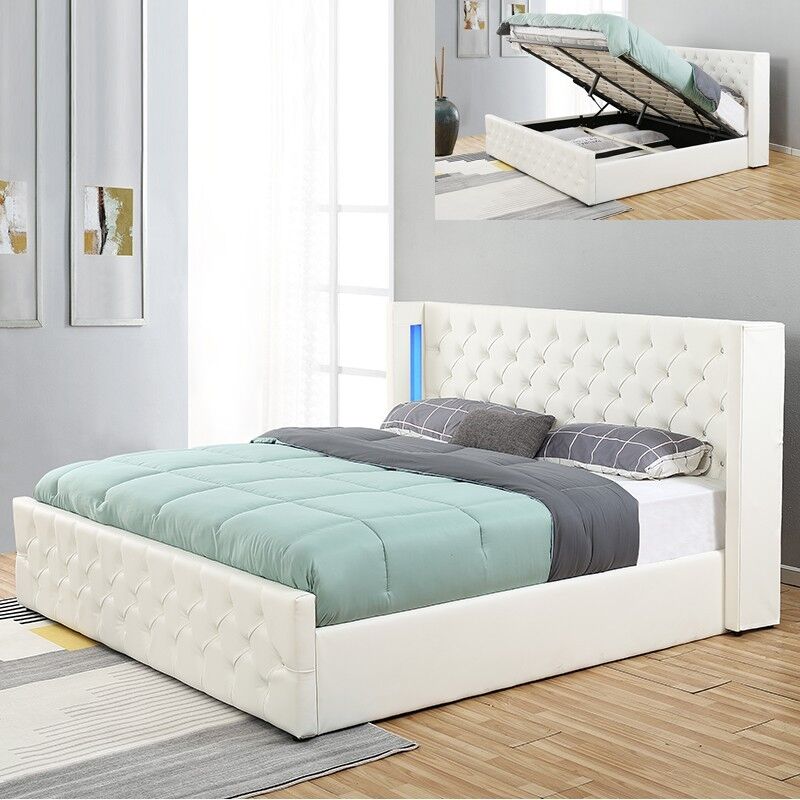 Lit Coffre Design Avec Led Osmos - Blanc - 180x200, Polyuréthane, Style Contemporain, 219 x 204 x 113 cm - Meubler Design